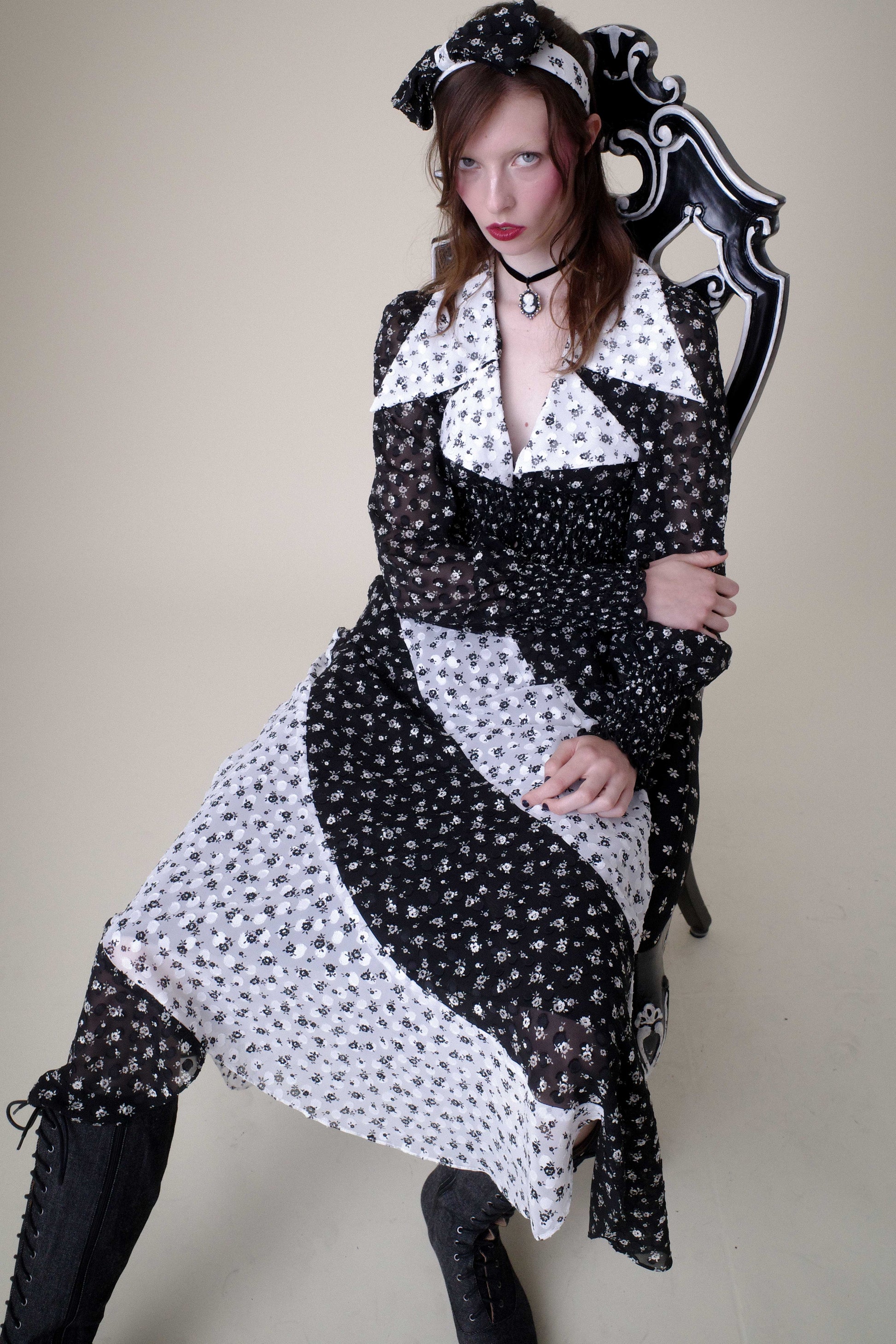 Anna Sui Ditsy Dot Chiffon Contrast Flowy Skirt