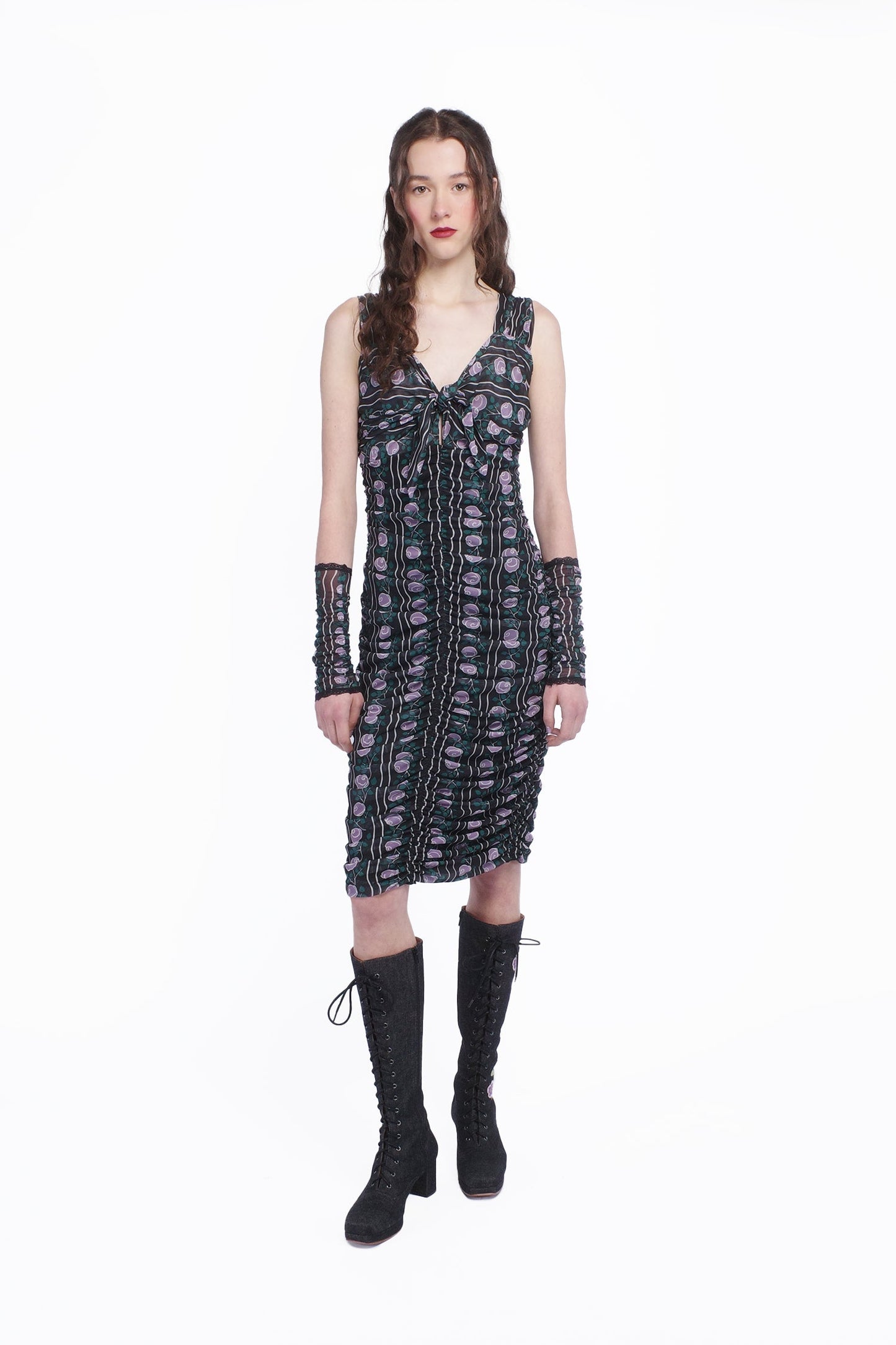 Anna Sui Rosetti Mesh Ruched Tie Dress