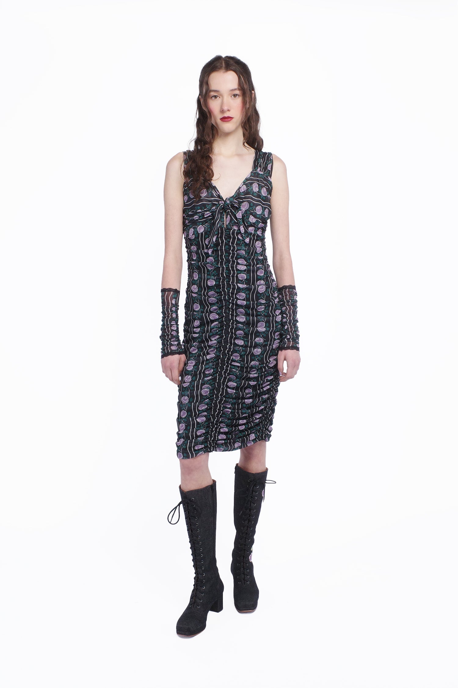 Anna Sui Rosetti Mesh Ruched Tie Dress