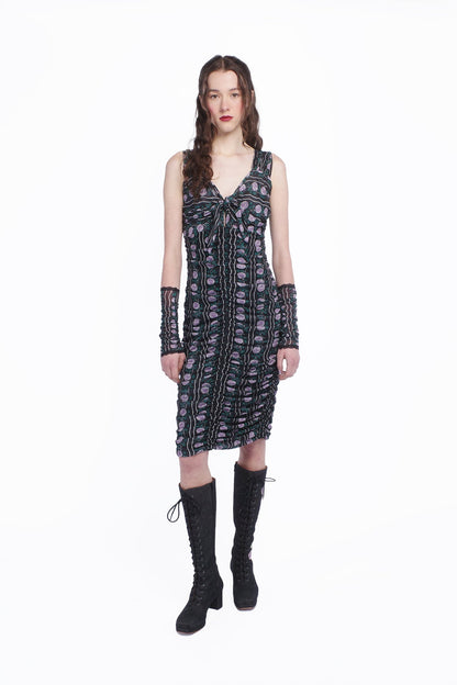 Anna Sui Rosetti Mesh Ruched Tie Dress