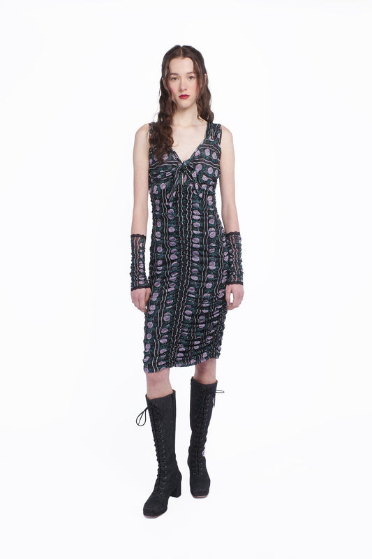 Anna Sui Rosetti Mesh Ruched Tie Dress