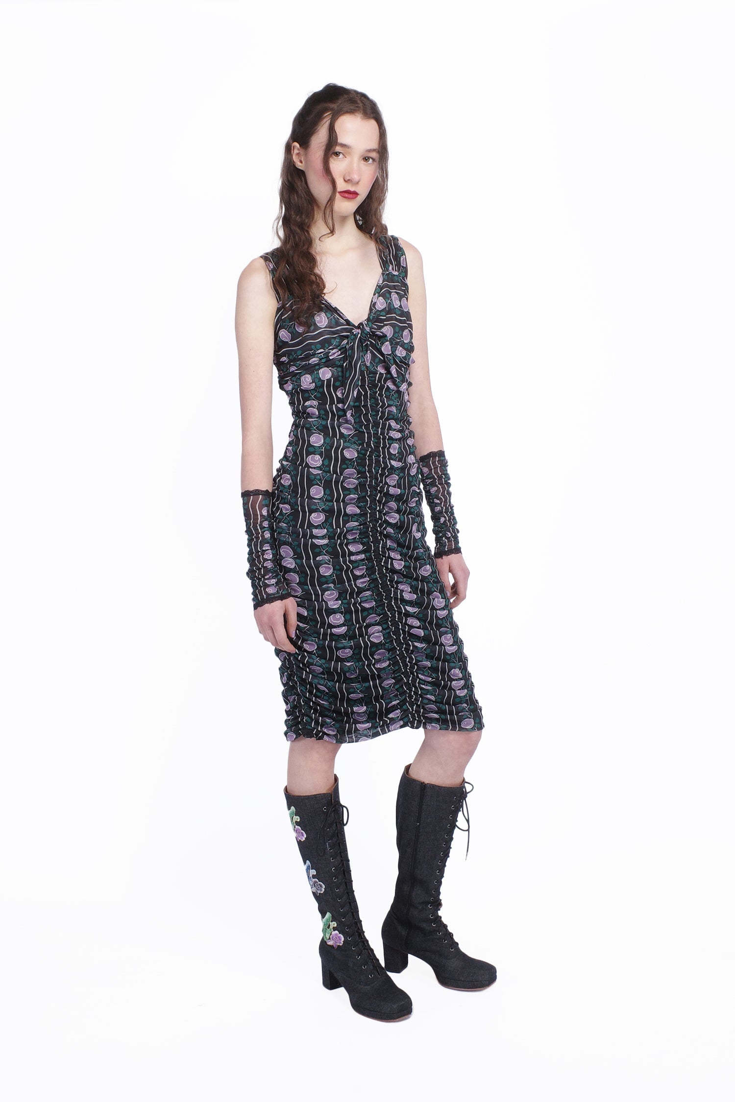 Anna Sui Rosetti Mesh Ruched Tie Dress