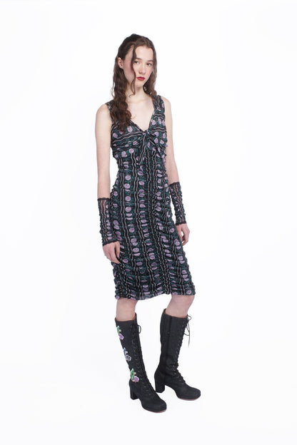 Anna Sui Rosetti Mesh Ruched Tie Dress