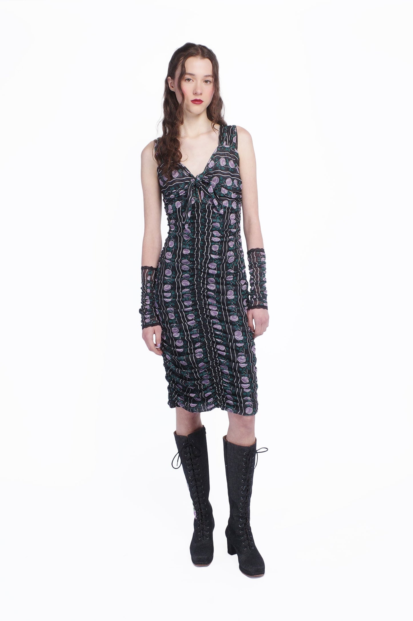 Anna Sui Rosetti Mesh Ruched Tie Dress
