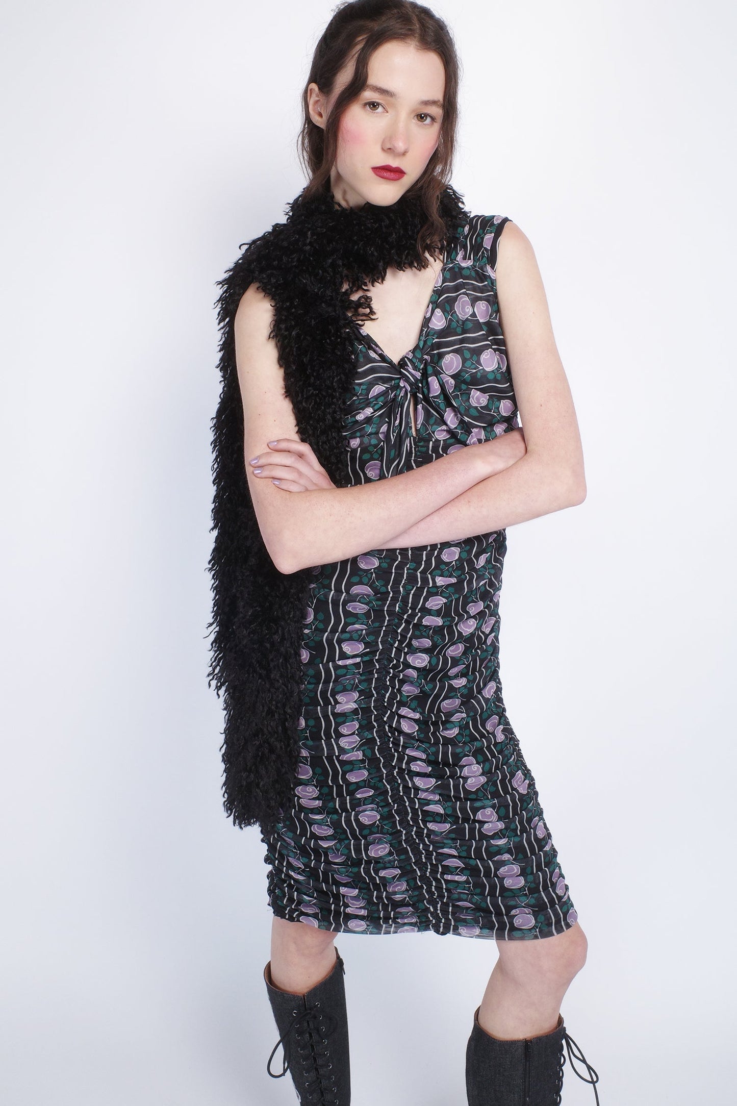 Anna Sui Rosetti Mesh Ruched Tie Dress