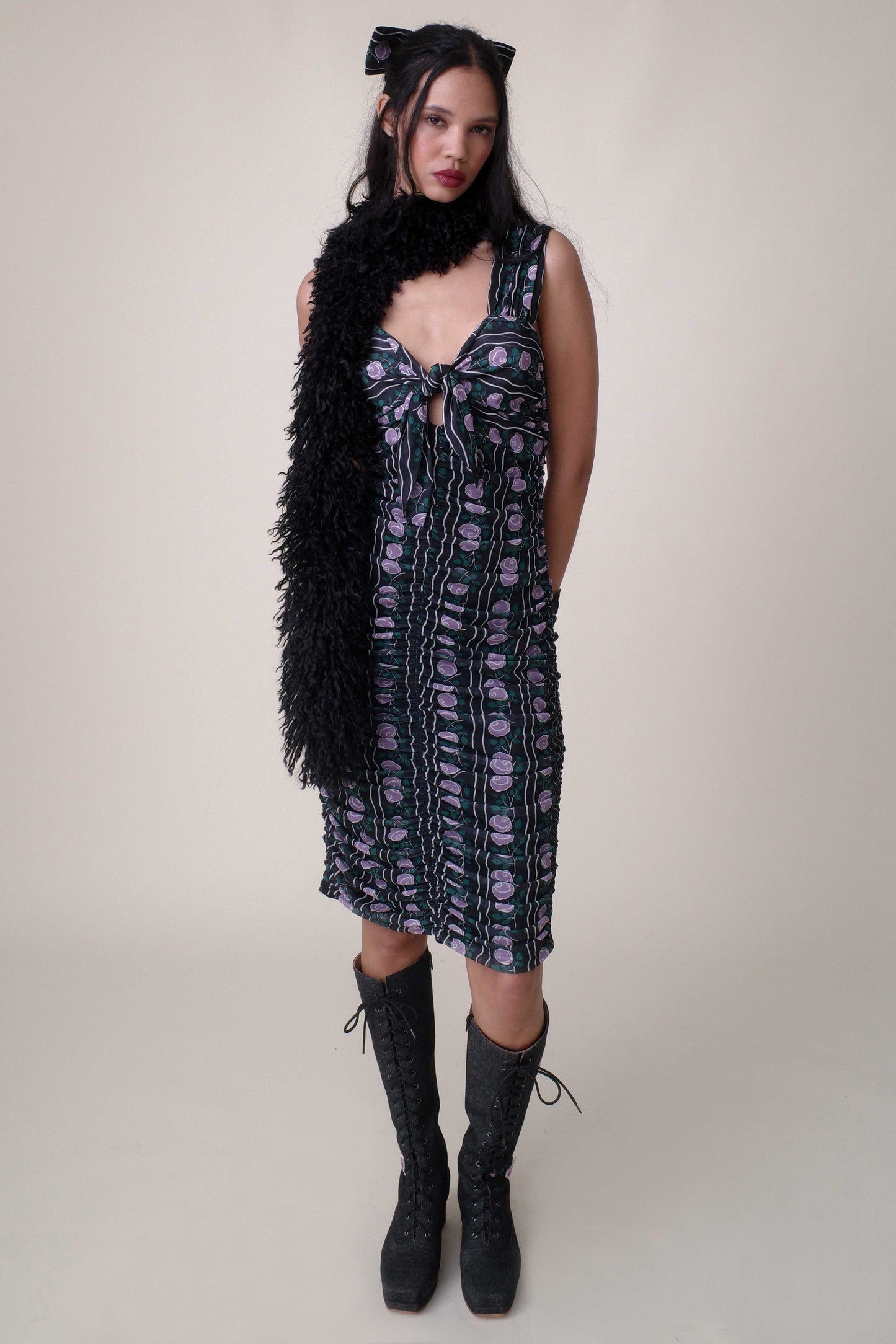 Anna Sui Rosetti Mesh Ruched Tie Dress