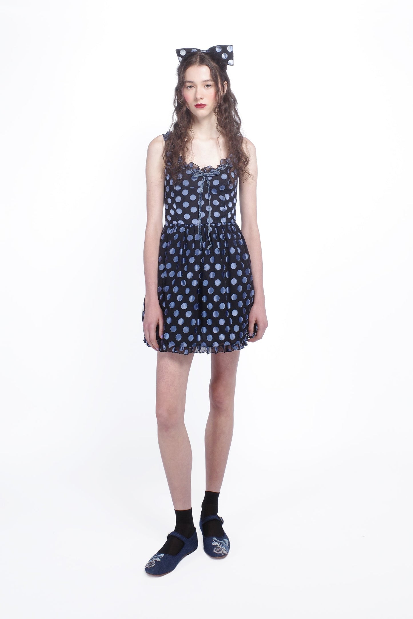 Anna Sui Dot Chiffon Ruffle Mini Dress