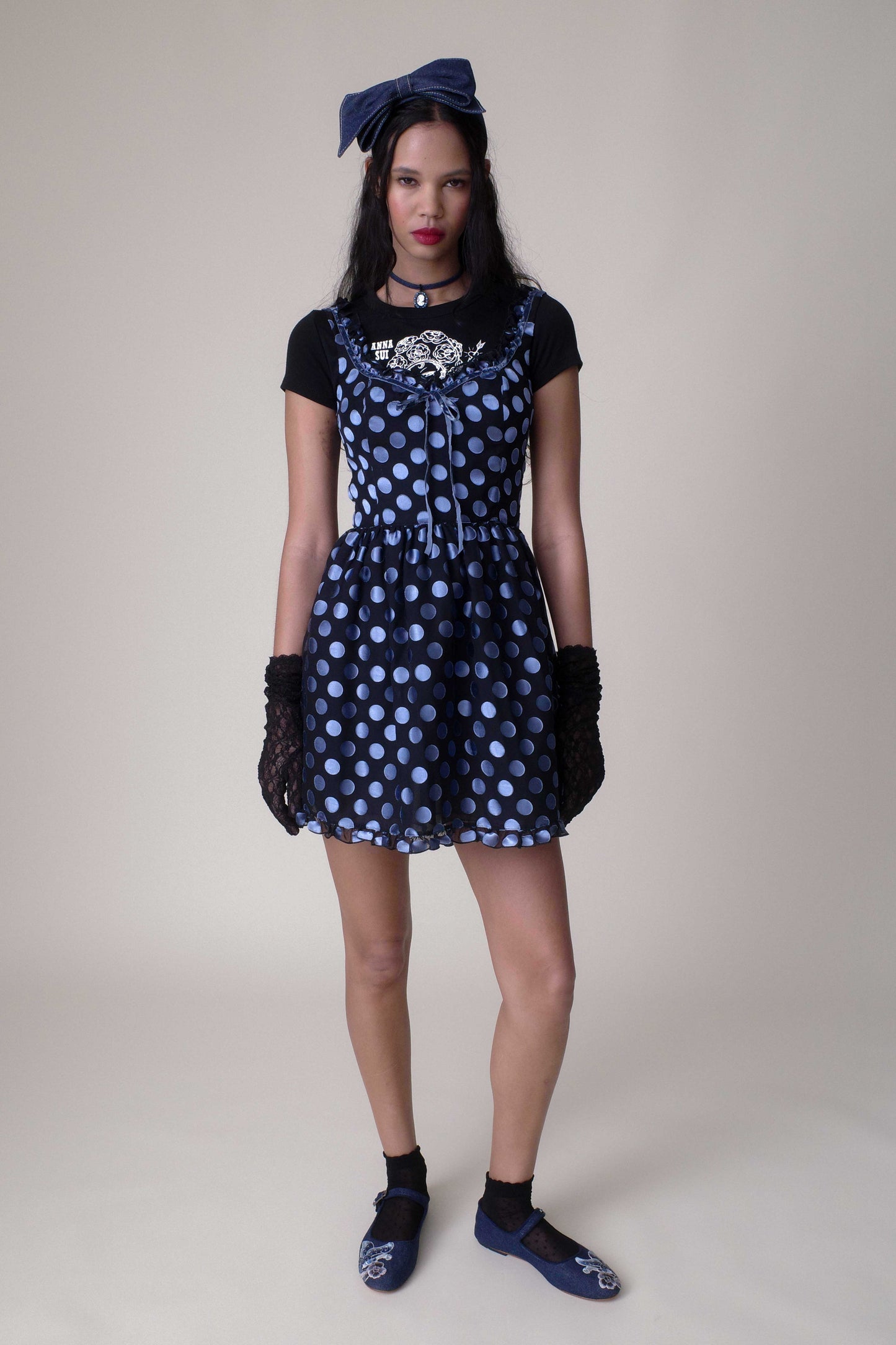 Anna Sui Dot Chiffon Ruffle Mini Dress