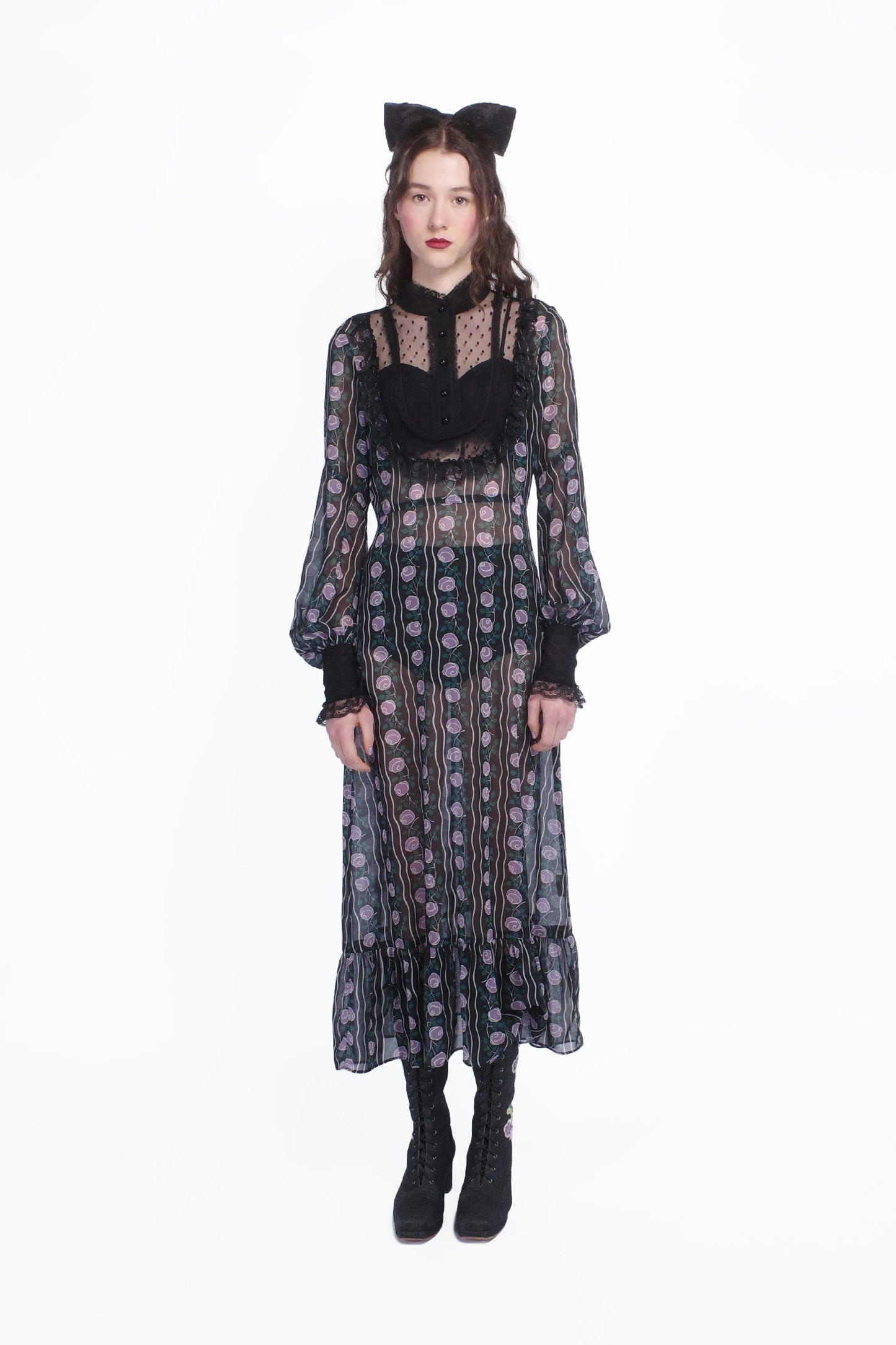 Anna Sui Rosetti Chiffon Victorian Bib Dress
