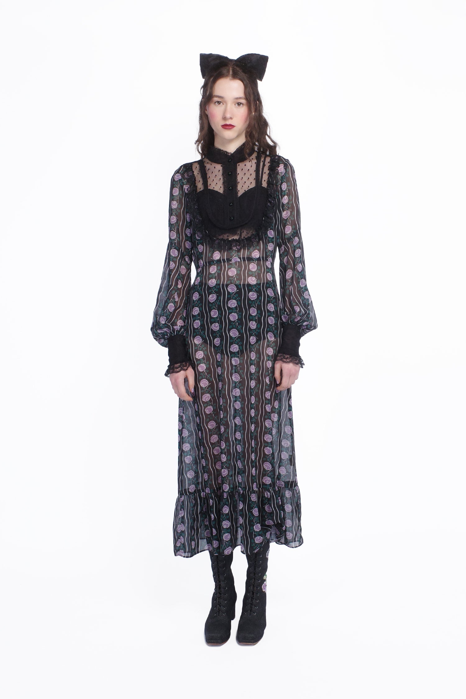Anna Sui Rosetti Chiffon Victorian Bib Dress