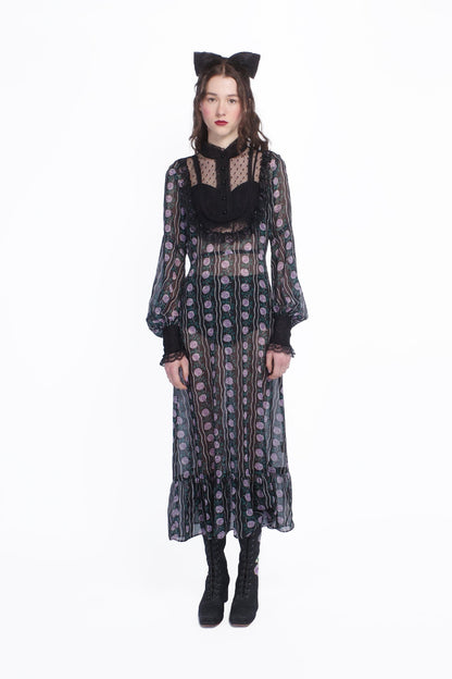 Anna Sui Rosetti Chiffon Victorian Bib Dress