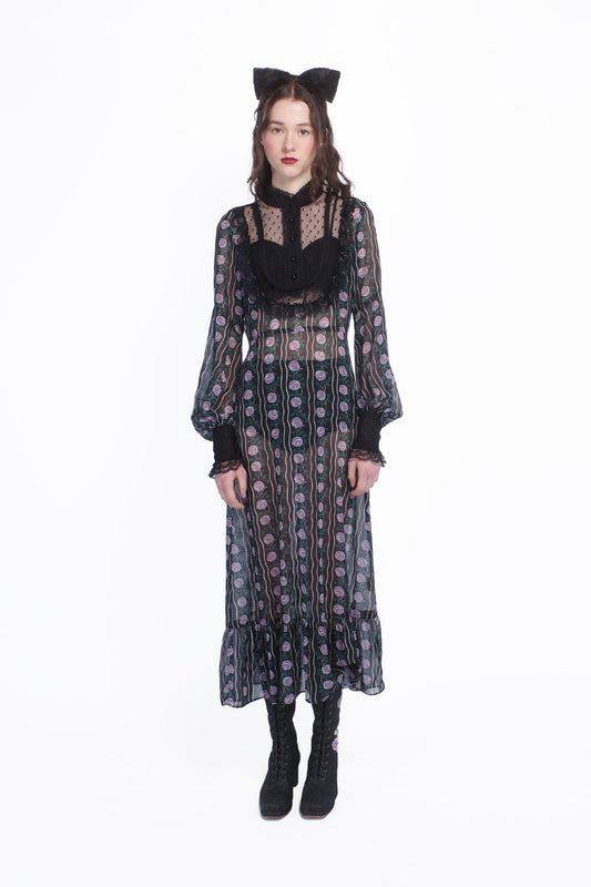 Anna Sui Rosetti Chiffon Victorian Bib Dress