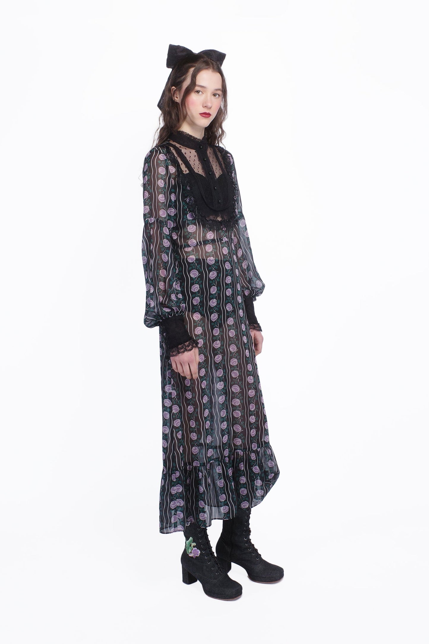 Anna Sui Rosetti Chiffon Victorian Bib Dress