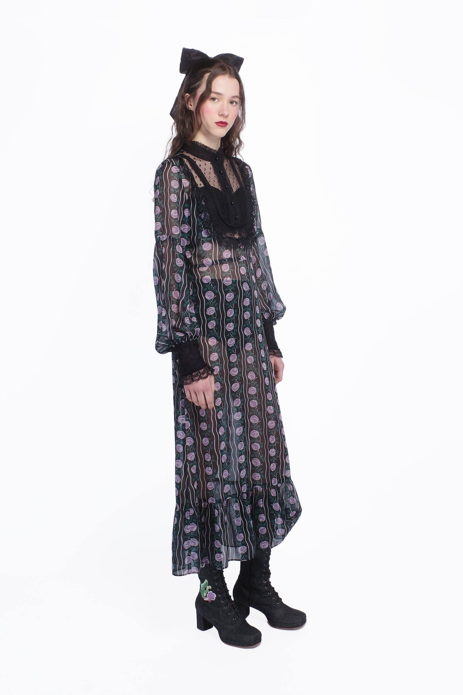 Anna Sui Rosetti Chiffon Victorian Bib Dress
