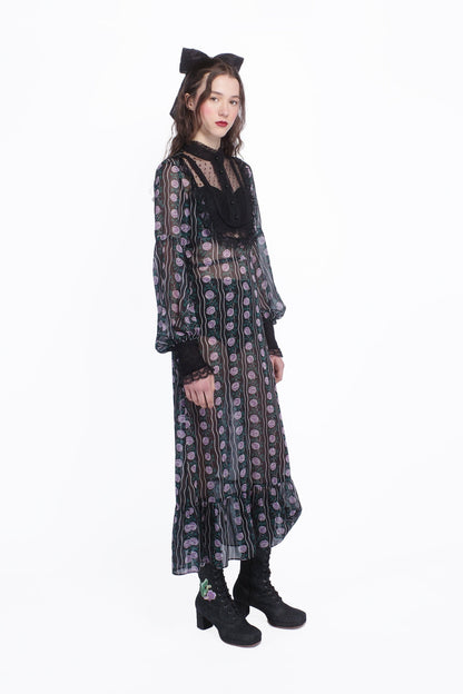 Anna Sui Rosetti Chiffon Victorian Bib Dress