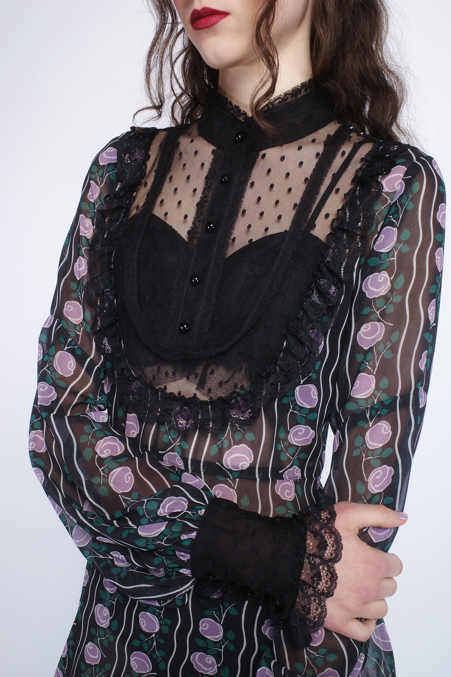 Anna Sui Rosetti Chiffon Victorian Bib Dress