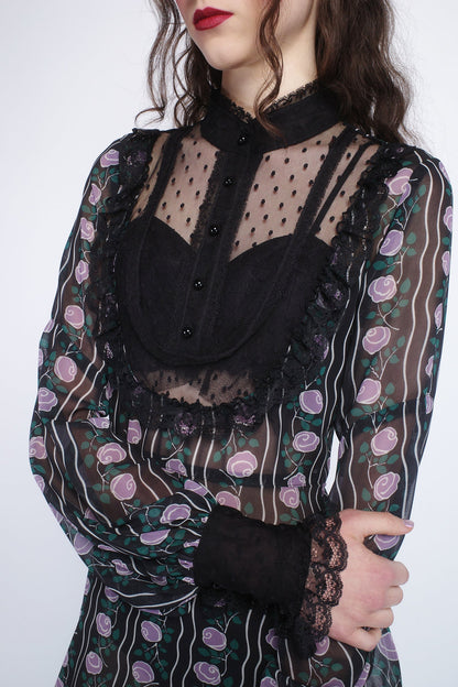 Anna Sui Rosetti Chiffon Victorian Bib Dress