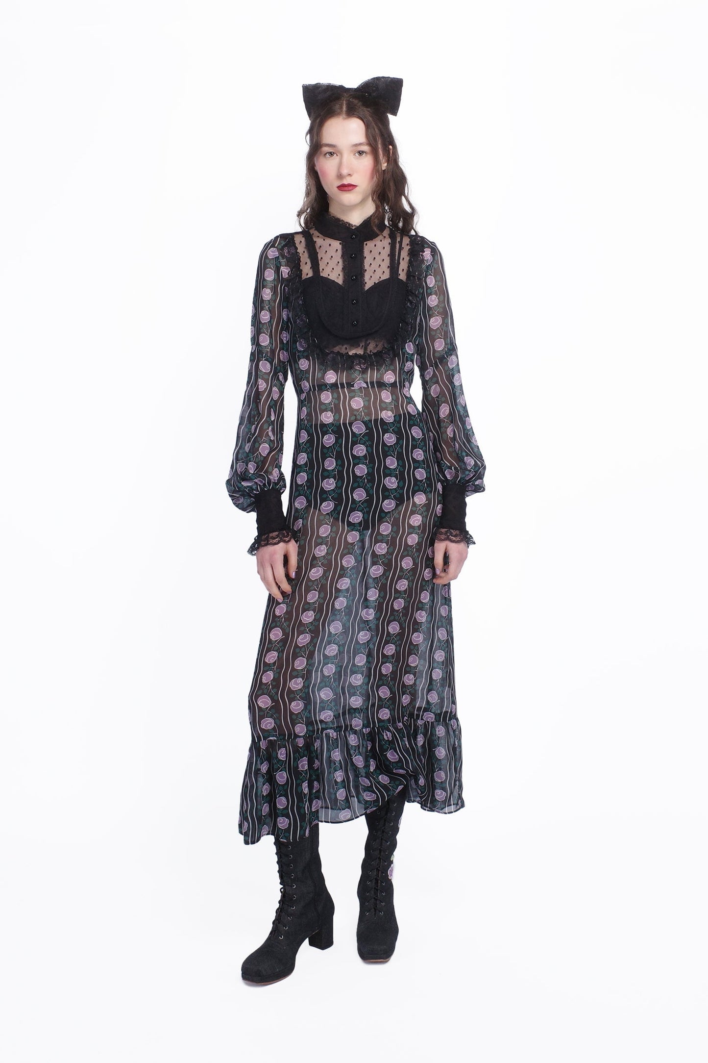 Anna Sui Rosetti Chiffon Victorian Bib Dress