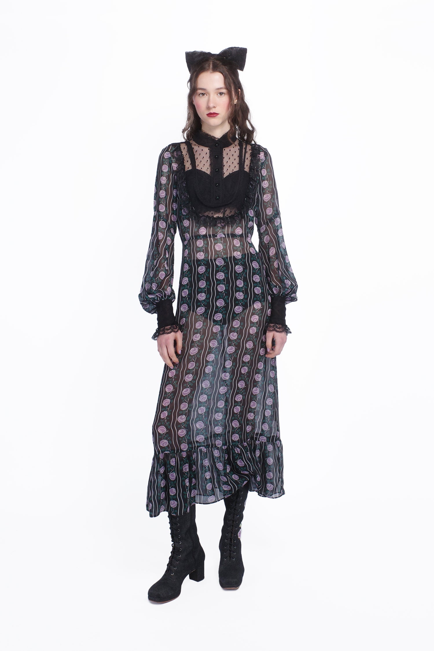 Anna Sui Rosetti Chiffon Victorian Bib Dress