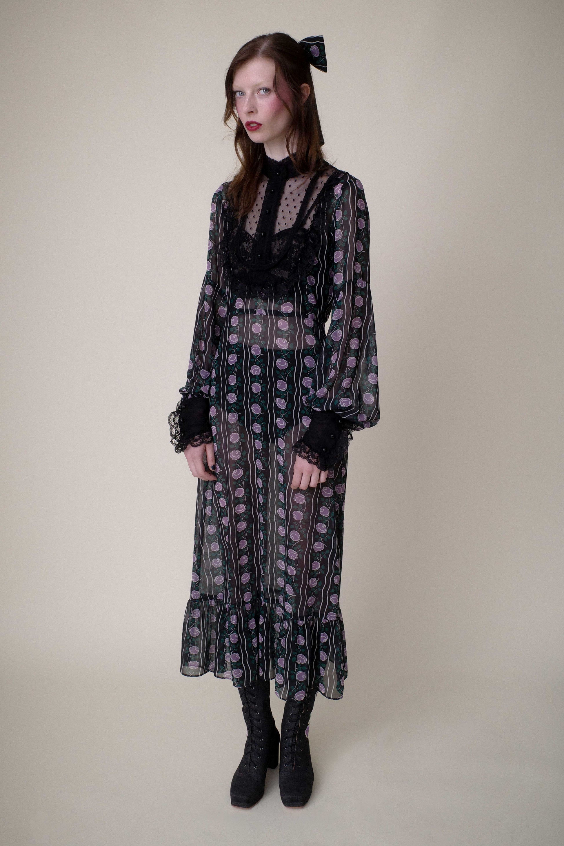 Anna Sui Rosetti Chiffon Victorian Bib Dress