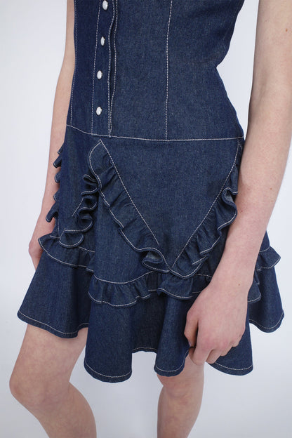 Anna Sui Denim Ruffle Dress