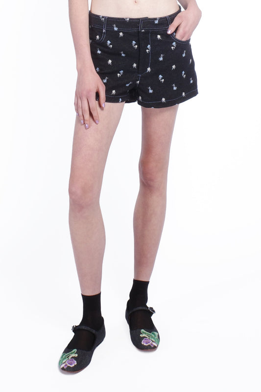 Anna Sui Denim Embroidered Roses Shorts