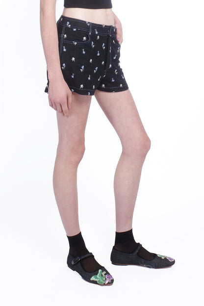 Anna Sui Denim Embroidered Roses Shorts