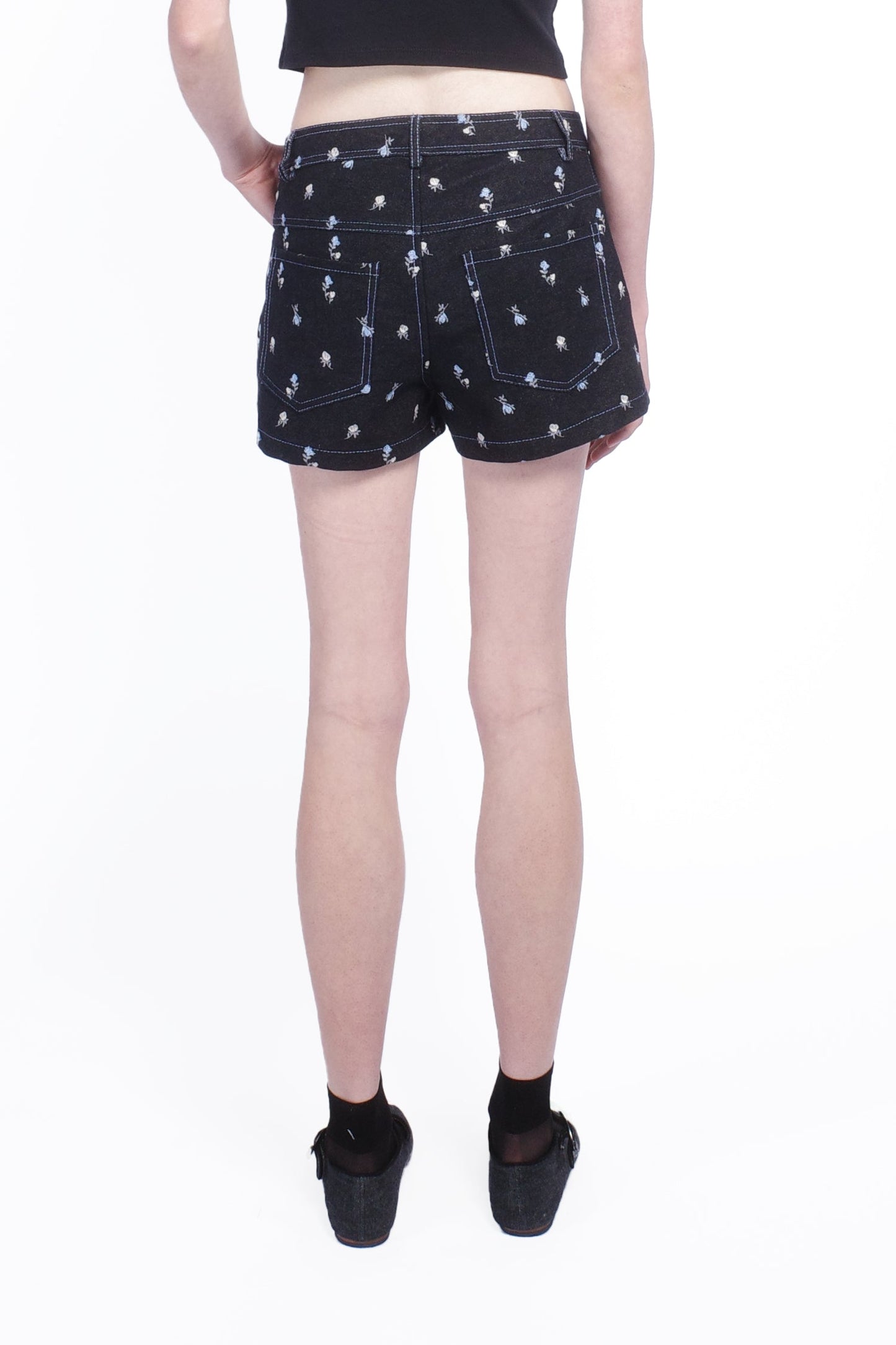 Anna Sui Denim Embroidered Roses Shorts