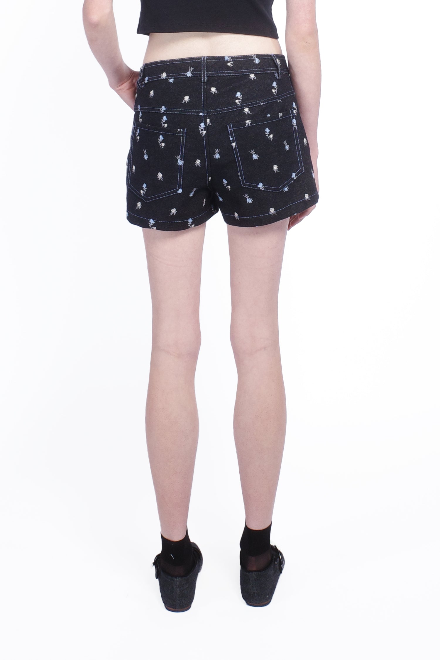 Anna Sui Denim Embroidered Roses Shorts