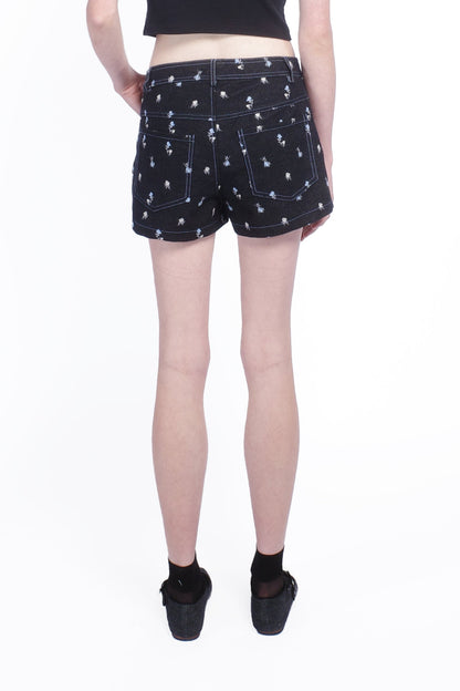 Anna Sui Denim Embroidered Roses Shorts