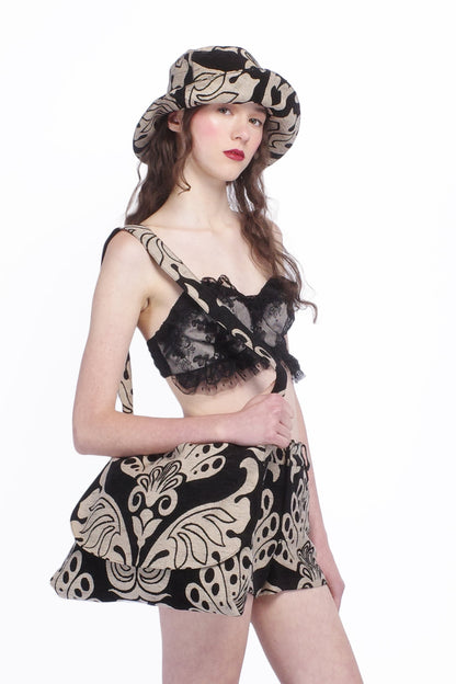 Anna Sui Black Lace Combo Ruffle Lace Bralette