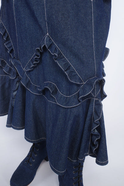 Anna Sui Denim Ruffle Maxi Skirt