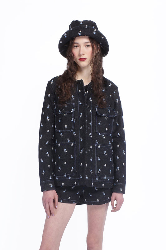 Anna Sui Denim Embroidered Roses Barn Jacket