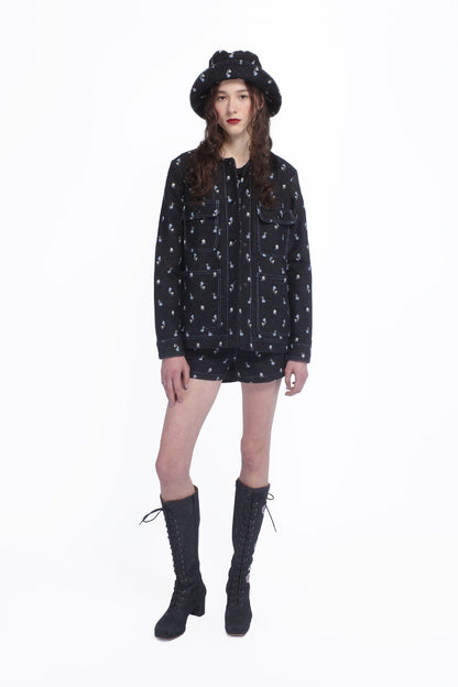 Anna Sui Denim Embroidered Roses Barn Jacket