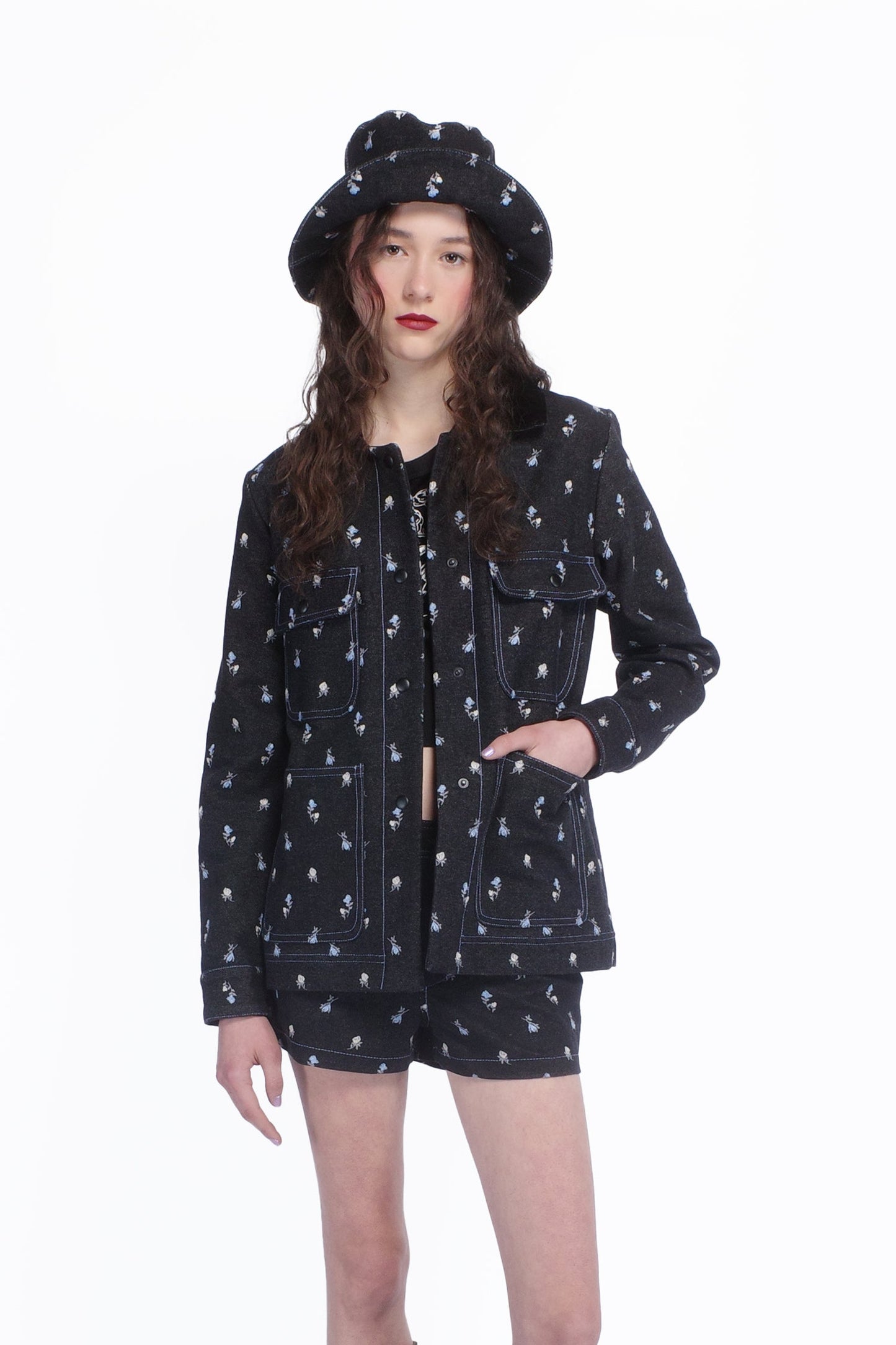 Anna Sui Denim Embroidered Roses Barn Jacket