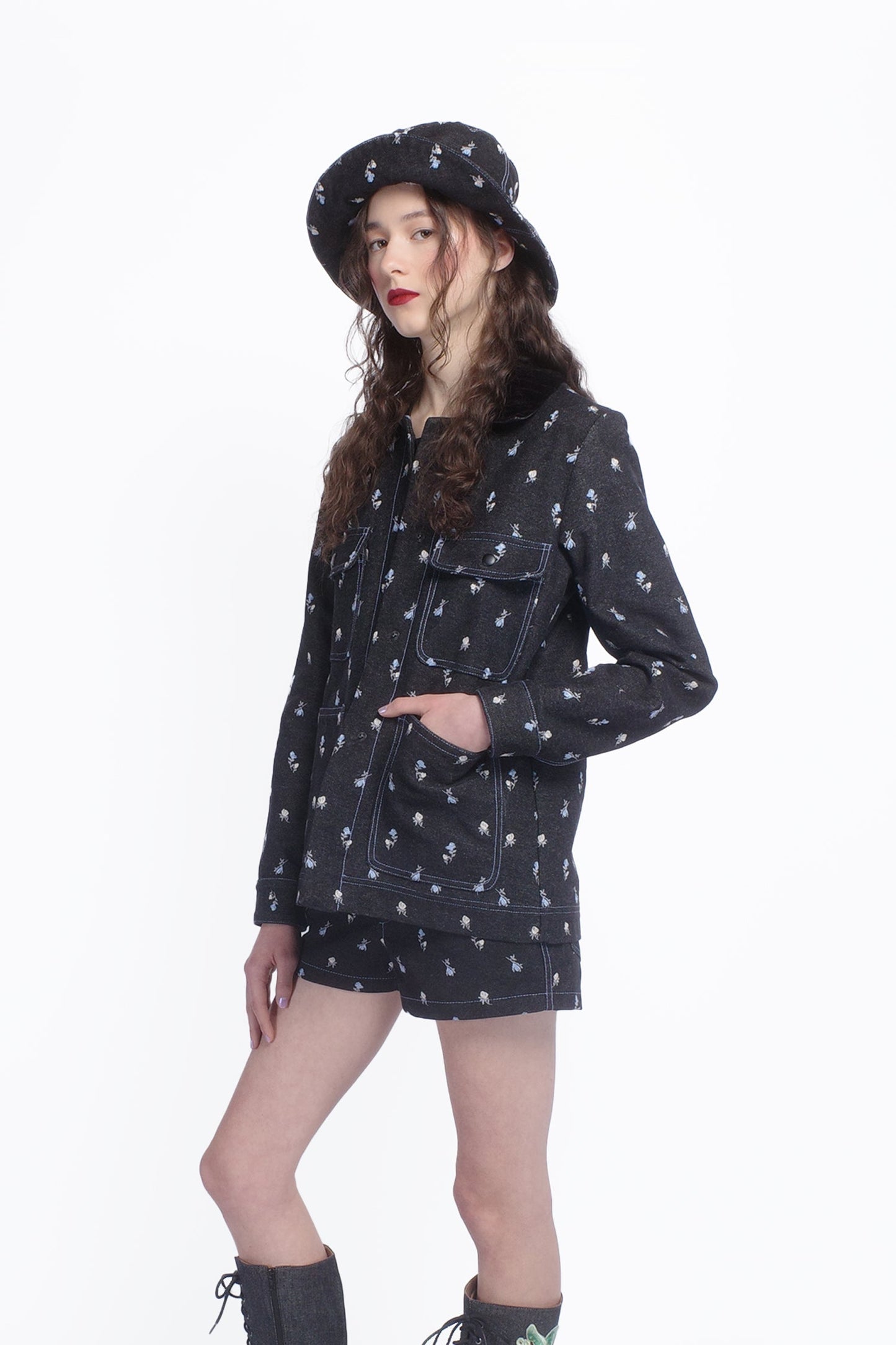 Anna Sui Denim Embroidered Roses Barn Jacket