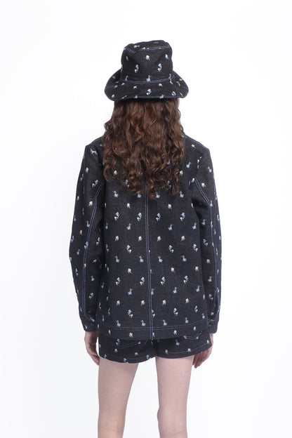 Anna Sui Denim Embroidered Roses Barn Jacket