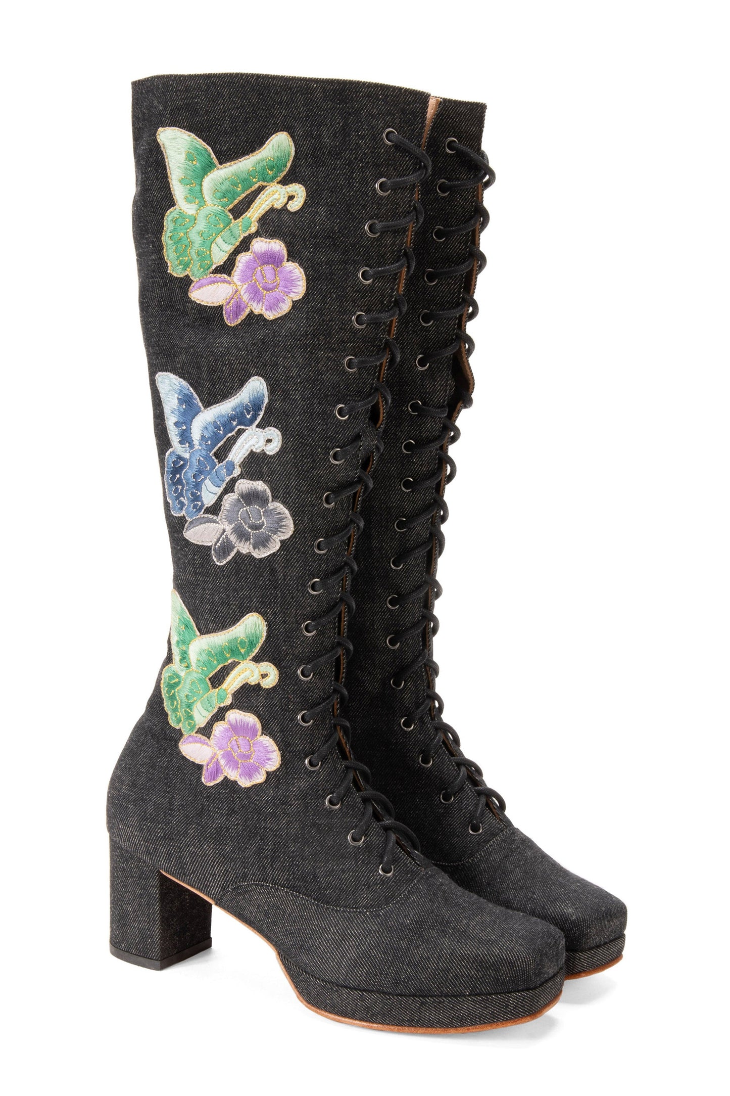 Anna Sui John Fluevog x Anna Sui Butterfly Boots - Black Denim