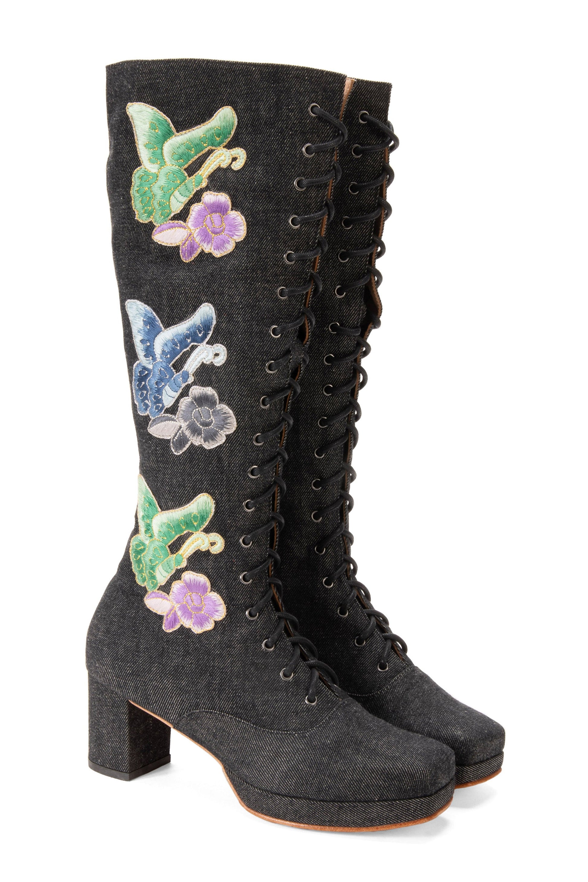 Anna Sui John Fluevog x Anna Sui Butterfly Boots - Black Denim