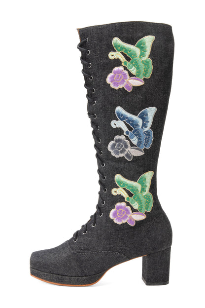 Anna Sui John Fluevog x Anna Sui Butterfly Boots - Black Denim