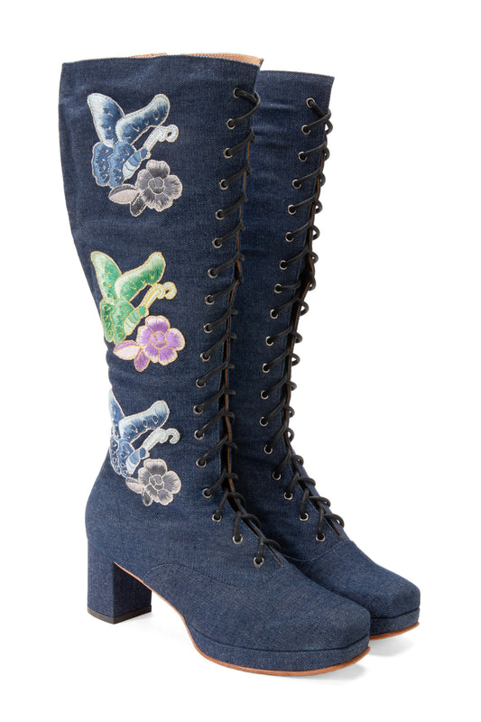 Anna Sui John Fluevog x Anna Sui Butterfly Boots - Denim Blue