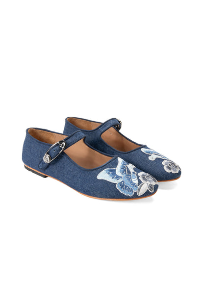 Anna Sui John Fluevog x Anna Sui Butterfly Mary Janes - Denim Blue