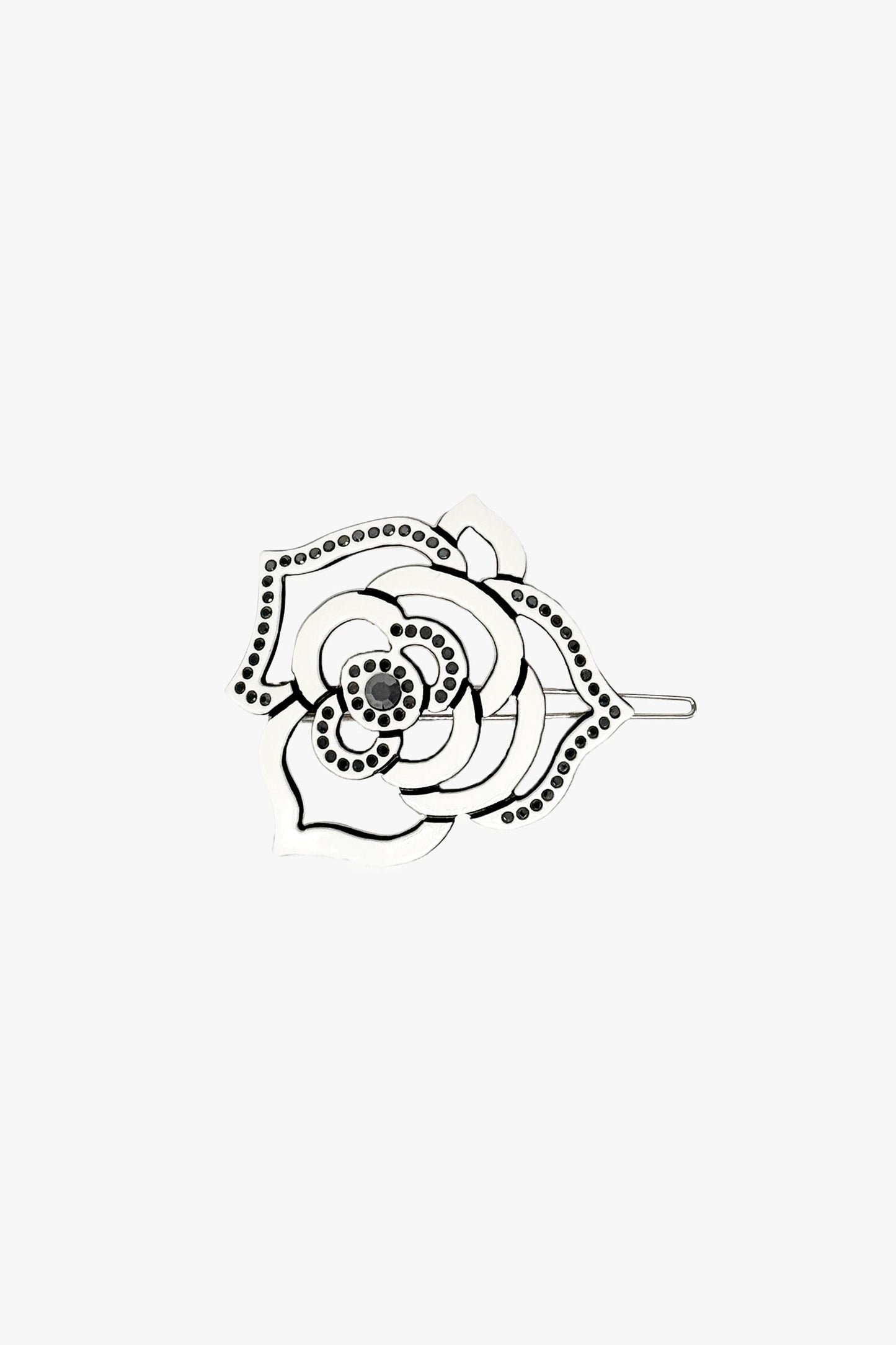 Anna Sui Cutout Crystal Embroidered Rose Side Barrette-White