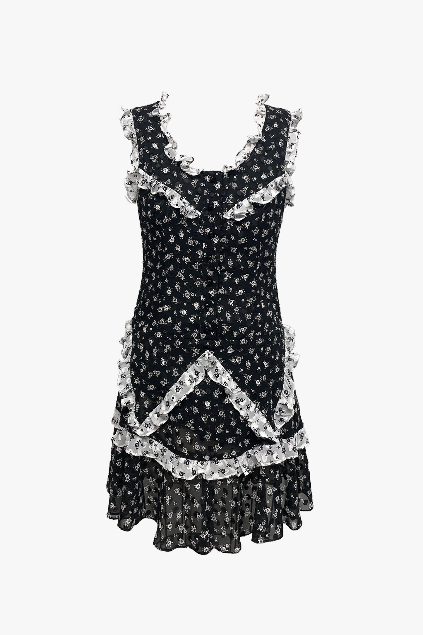 Anna Sui Ditsy Dot Chiffon Ruffle Dress