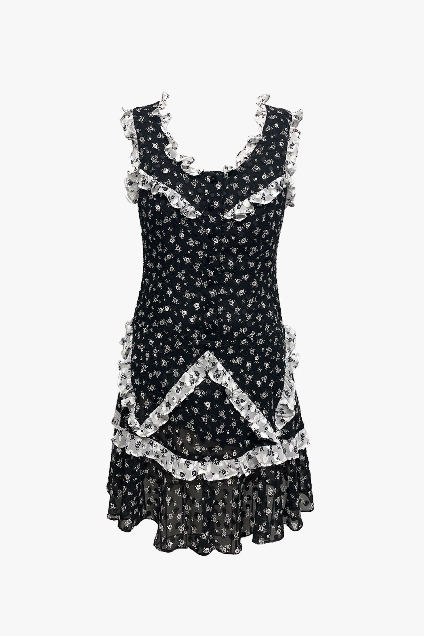 Anna Sui Ditsy Dot Chiffon Ruffle Dress