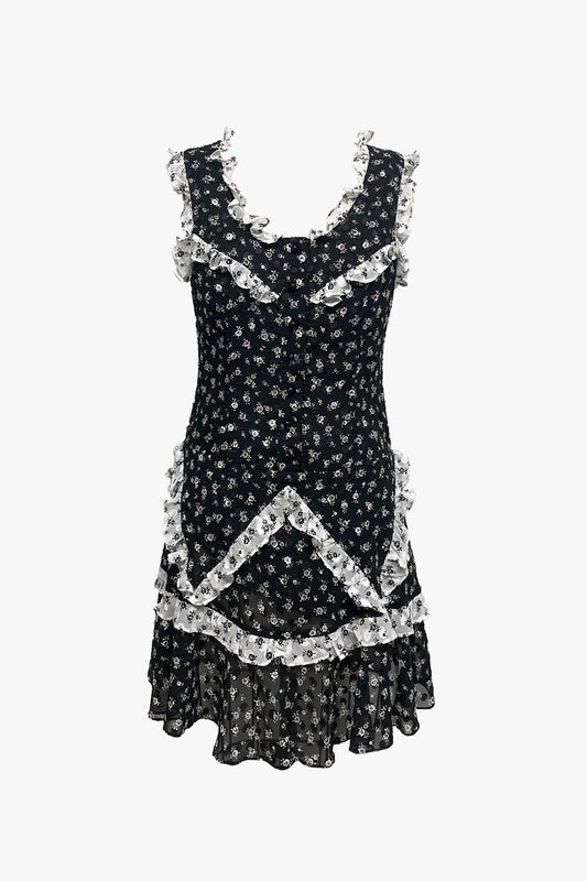 Anna Sui Ditsy Dot Chiffon Ruffle Dress