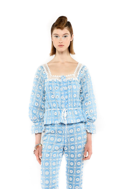 Anna Sui Lattice Lace Embroidery Tie Blouse