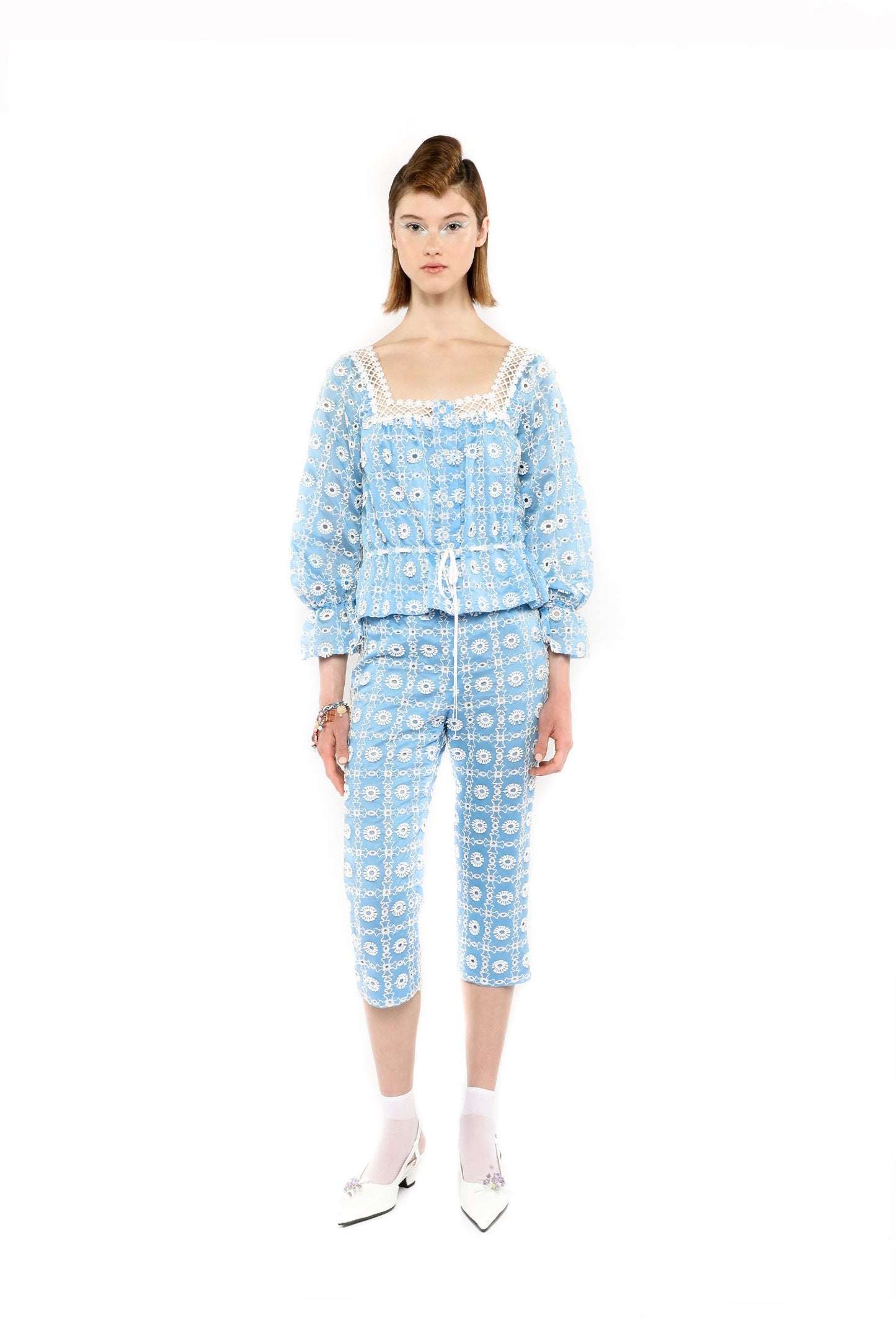 Anna Sui Lattice Lace Embroidery Tie Blouse