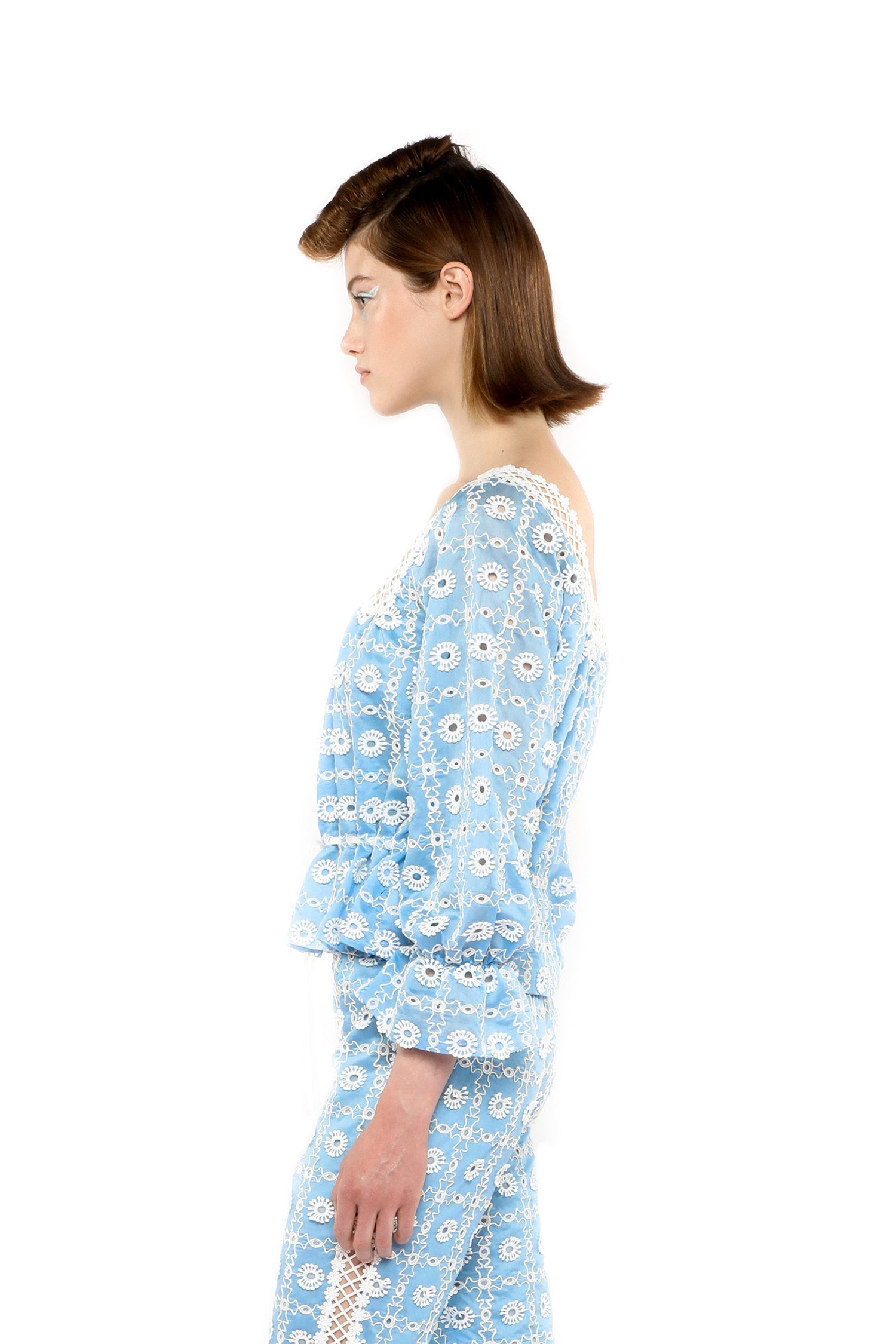 Anna Sui Lattice Lace Embroidery Tie Blouse