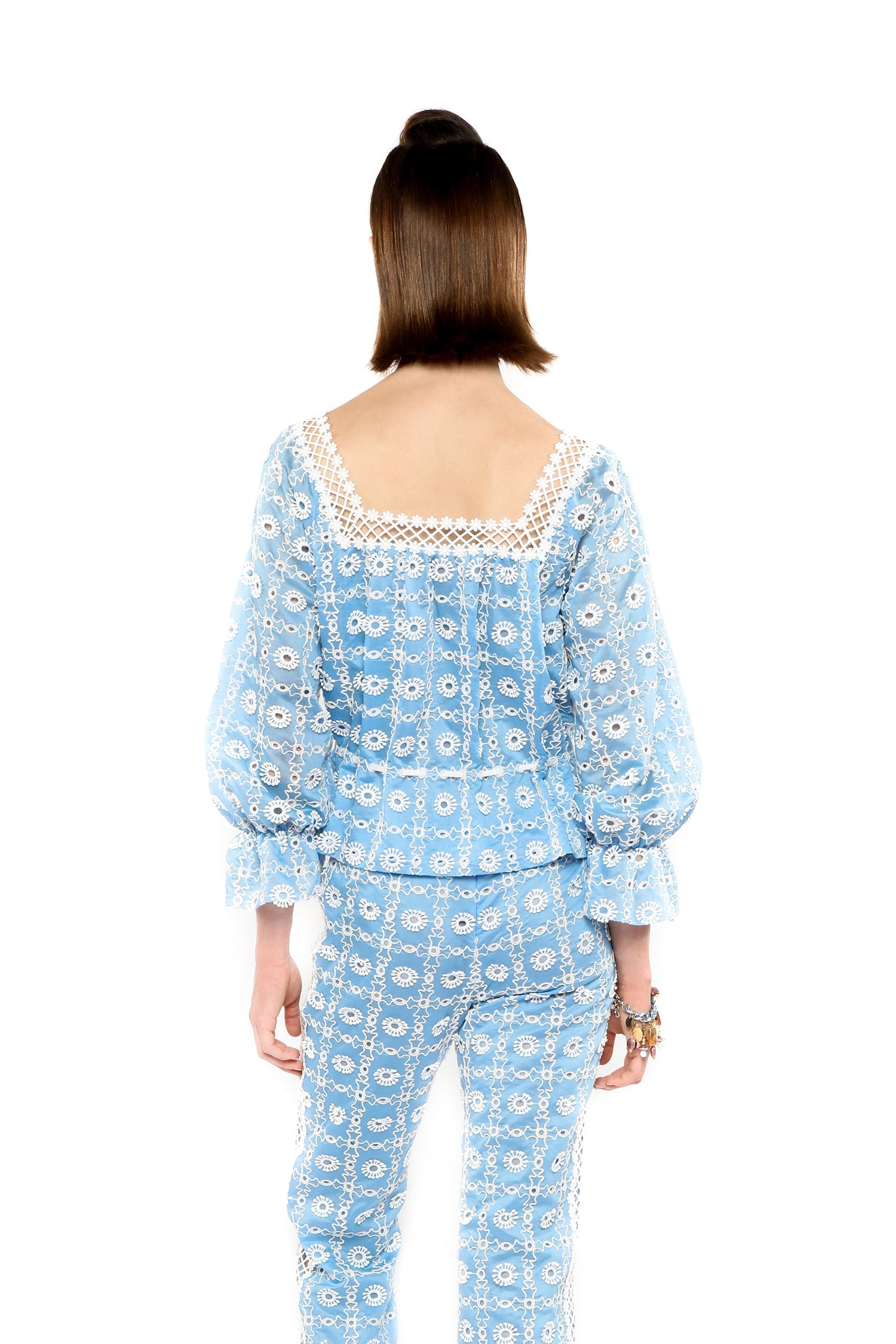Anna Sui Lattice Lace Embroidery Tie Blouse
